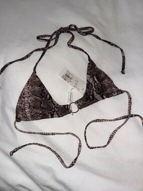 Frankie’s Bikini Snake Print Triangle Bikini Top - Taupe/Brown